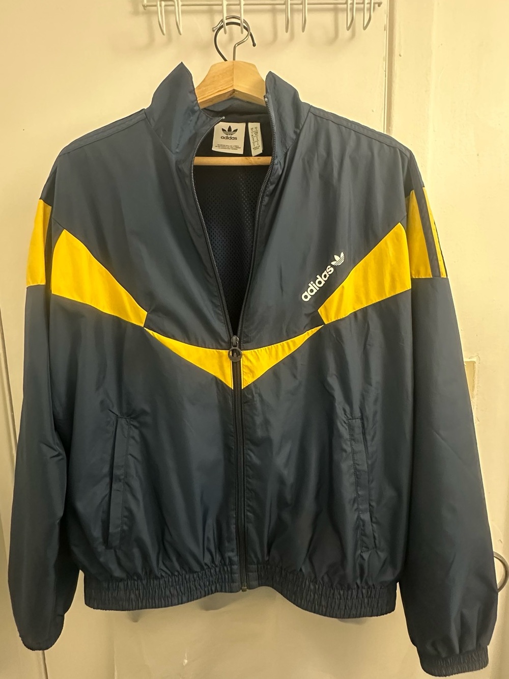 adidas Navy and Yellow Windbreaker Track Jacket